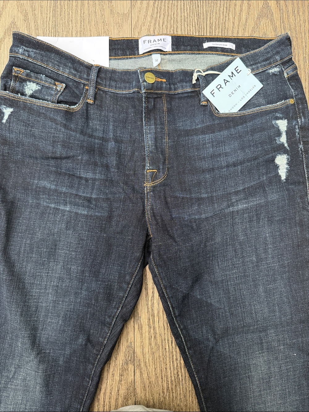 Frame Denim Dark Blue Distressed Ankle Jeans